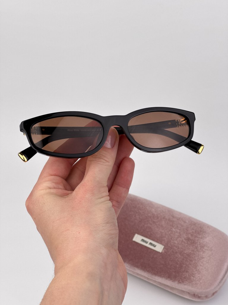 Miu Miu Womenâs Sunglasses Black Brown Rectangle Frames Mua06s 16k10i New
